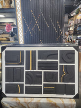 Artistic Black Textured Geometric Wall Art with Gold Accents for Modern Home Decor