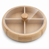 Round Wooden Divided Serving Tray with Lid 4 Section Snack Candy Organizer