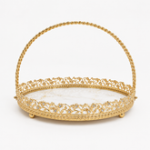 Luxury Round Serving Tray with Handle – Gold Decorative Tray with Marble Base