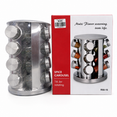 Rotating Spice Rack with 16 Glass Jars – Stainless Steel