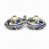 Ceramic Double Serving Dish with Lids – Floral Design