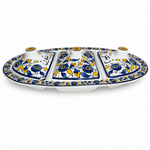 3-Compartment Ceramic Serving Tray with Lids – Floral Arabic Design