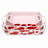 3-Piece Ceramic Baking Dish Set – Floral Design
