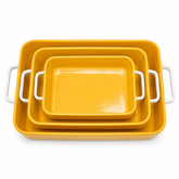 3-Piece Ceramic Baking Dish Set – Floral Design (Orange Interior)