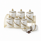 Ceramic Spice and Seasoning Jar Set with Rack, White and Gold