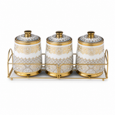 Ceramic Spice & Seasoning Set — White & Gold (3-Piece)
