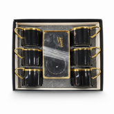Elegant Black Ceramic Gold-Trimmed Coffee Cup Set with Tray - 5-Piece Gift Box Set