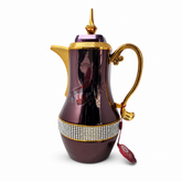 Luxurious Gold and Burgundy Diamond-Accented Arabic Coffee Pot Thermos