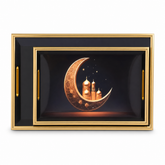 Luxurious Eid Mubarak Gold-Plated Serving Tray with Intricate Islamic Design