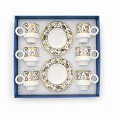 6-Piece Porcelain Tea Cup and Saucer Set with Gold Floral Design