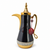 Elegant Black & Gold Stainless Steel Arabic Coffee Dallah Pot with Ornate Design 1.5L