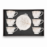 Elegant Gold Branch Porcelain Tea Set for Six with Saucers