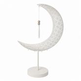 Modern Crescent Moon Metal Table Lamp with Hanging Pendant Decor