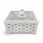 Elegant Silver Tone Glass Jewelry Box with Crystal Knob Lid