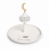 Islamic Eid Decorative Tray with Moon Ornament and Prayer Beads Set