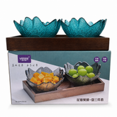 Elegant Glass Fruit Bowl Set with Wooden Tray – Vsnad Decorative Serving Bowls for Dining Table or Kitchen