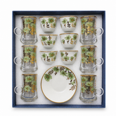 12-Piece Floral Tea and Coffee Glass Cup and Saucer Set with Box