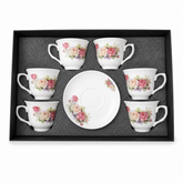 Floral Bone China Tea Cup Set of 6 with Delicate Rose Design