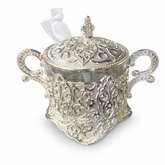 Luxurious Ornate Silver Tissue Box Holder with Lid and Handles