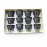 Set of 12 Handcrafted Ceramic Espresso Cups with Intricate Pattern Design