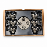 Luxury Turkish Tea Set with Intricate Metal Detailing – 6 Cups and Saucers