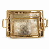 Elegant Gold Rectangular Serving Tray Set with Handles - Ornate Platter Collection