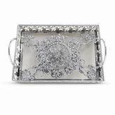 Antique Silver-Plated Ornate Rectangular Serving Tray with Handles