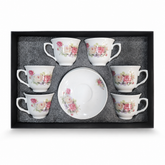 Luxury Floral Bone China Tea Cup and Saucer Set – Elegant Rose Design, 6-Piece Gift Box for Tea Lovers