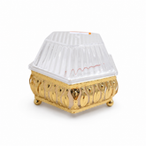 Gold-Accented Decorative Crystal Box with Clear Ribbed Lid