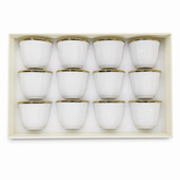 Elegant White Turkish Tea Cups with Gold Rim - Set of 12