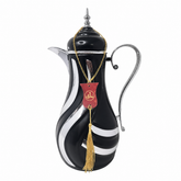 Elegant Black Arabic Coffee Pot with Silver Accents and Gold Chain Decor, 1L
