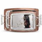 Luxury Copper Trim Silver-Plated Serving Tray Set with Ornate Handles