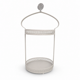 Elegant White Metal Umbrella Stand Holder with Lace Detailing and Decorative Top