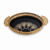 Elegant Black and Gold Decorative Serving Tray with Handle – Luxury Oval Design for Home Décor