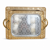 Elegant Ornate Gold Serving Tray Set with Handles - Vintage Style Rectangular Platters for Parties and Events