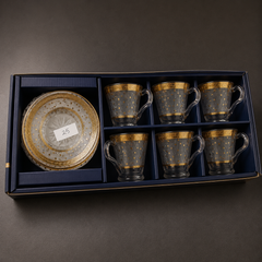 Luxury Glass Tea Cup Set with Saucers – 12 Pieces
