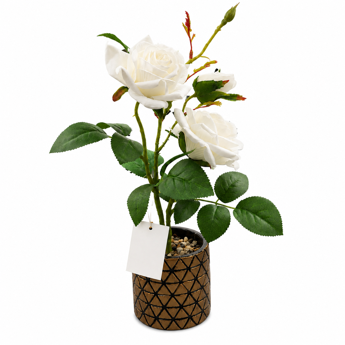 Artificial White Rose Arrangement in Decorative Pot