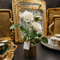 Artificial White Rose Arrangement in Decorative Pot