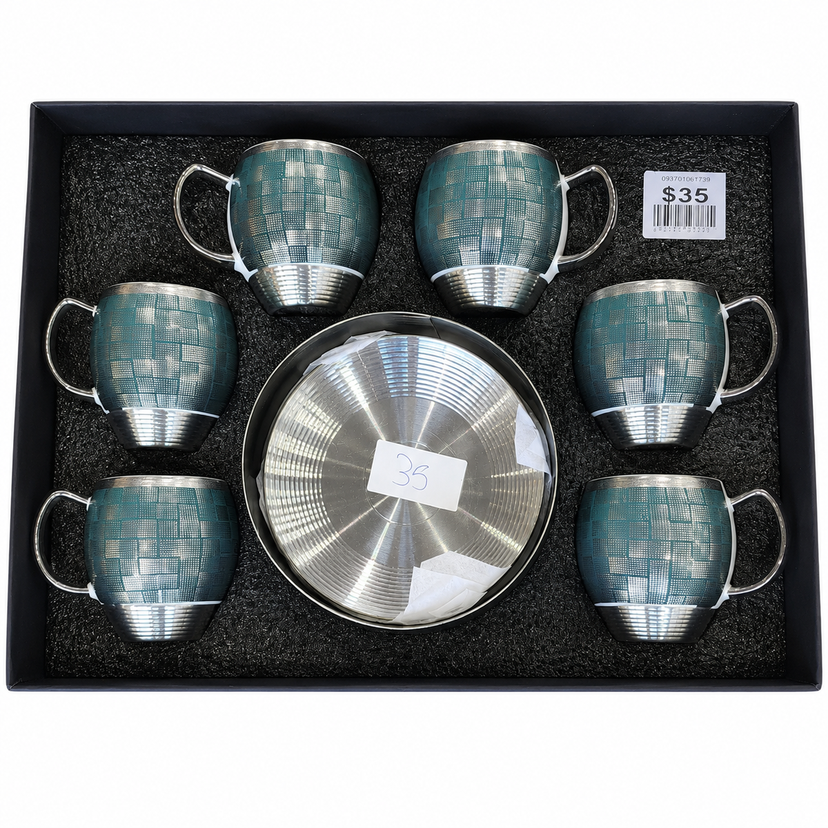 6-Piece Coffee Mug Set with Metallic Saucers