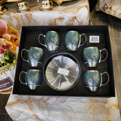 6-Piece Coffee Mug Set with Metallic Saucers