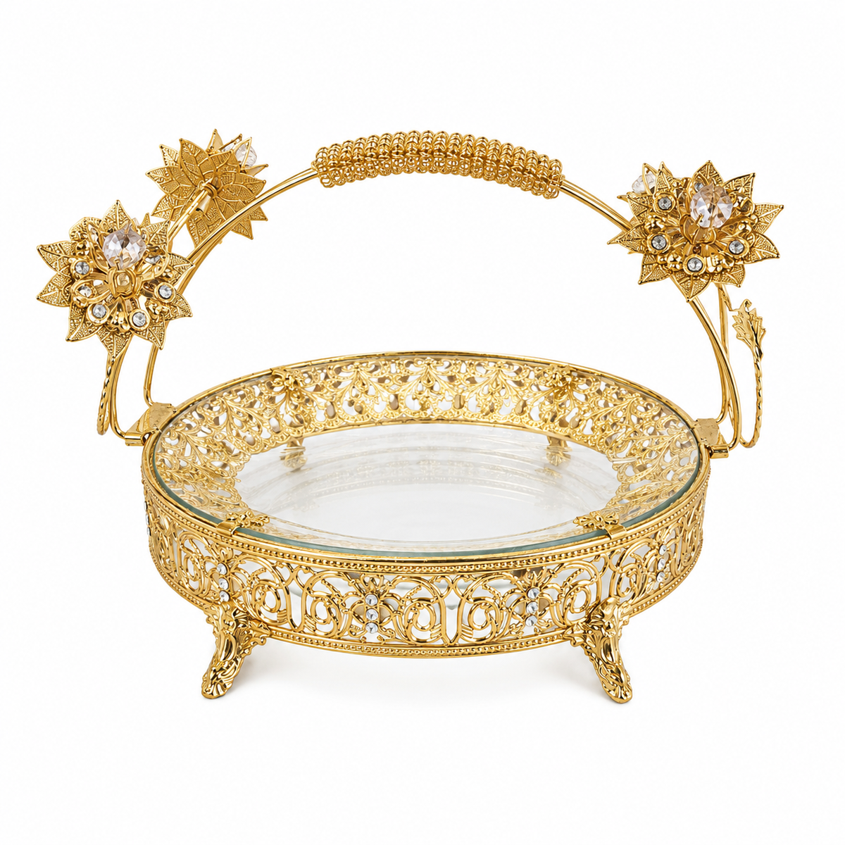 Elegant Gold Serving Tray with Glass Cover