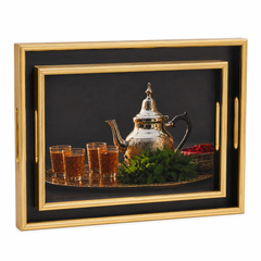 Elegant Gold-Plated Turkish Tea Tray Set with Serving Handle