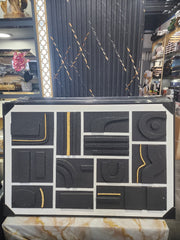Artistic Black Textured Geometric Wall Art with Gold Accents for Modern Home Decor