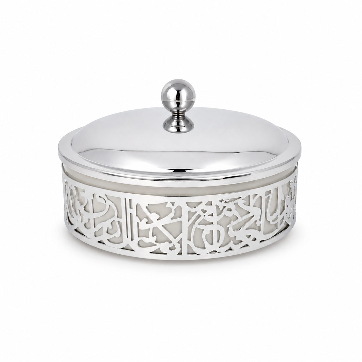 Luxury Arabic Decorative Box Silver White Round Container with Lid