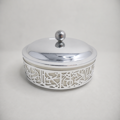 Luxury Arabic Decorative Box Silver White Round Container with Lid