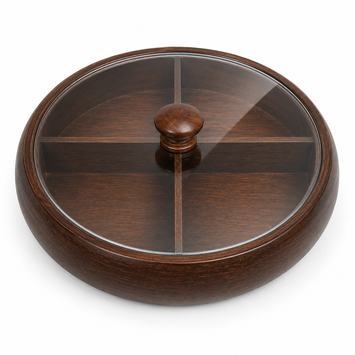 Round Divided Serving Tray with Lid 4 Section Snack Candy Dates Tray