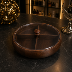 Round Divided Serving Tray with Lid 4 Section Snack Candy Dates Tray