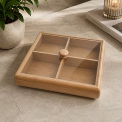 Wooden Divided Serving Tray 4 Section Snack Candy Food Organizer Tray