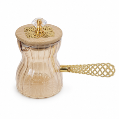 Luxury Turkish Coffee Pot with Lid – Glass Cezve with Gold Handle