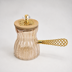 Luxury Turkish Coffee Pot with Lid – Glass Cezve with Gold Handle